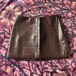 H&M Dark Brown Croc-Embossed Mini Skirt
